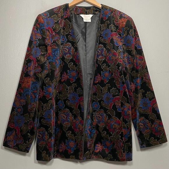 TanJay Dinner Jacket Womens Size 14 Dark Black Velvet Blazer Smoking Whimsigoth - Picture 1 of 12